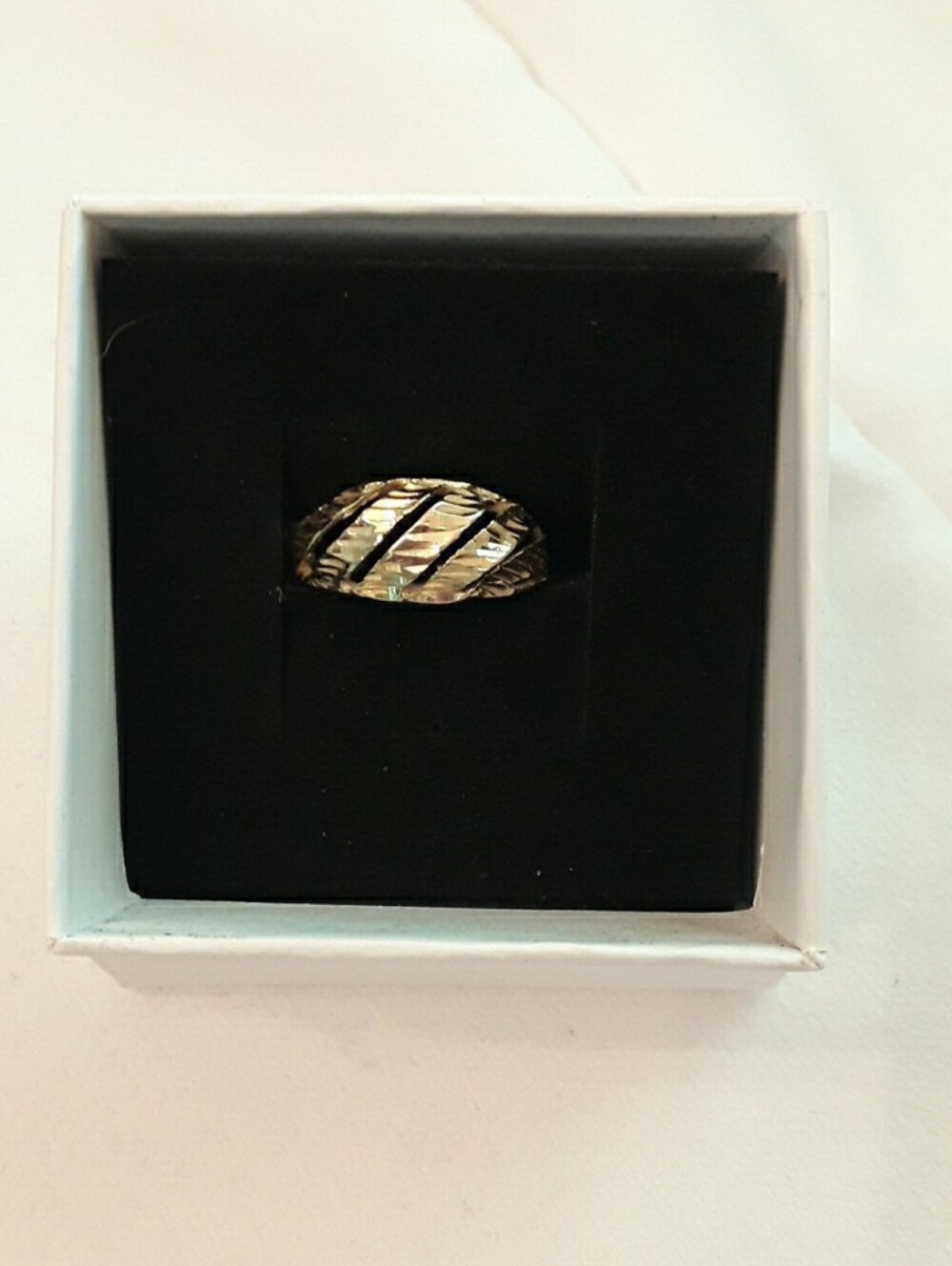 14K solid gold dome ring textured diamond cut